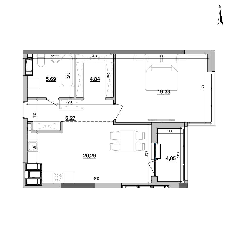 RC Maxima Residence: planning 1-bedroom apartment, №280, 60.47 m<sup>2</sup>