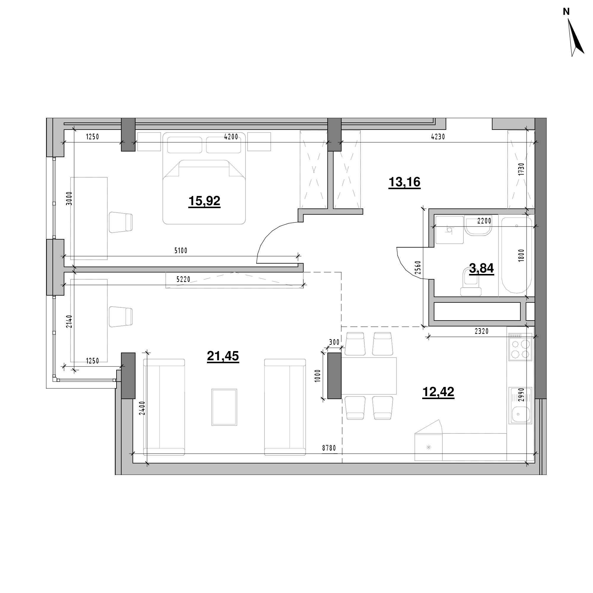 ЖК Америка: планування 2-кімнатного помешкання, №101, 67.9 м<sup>2</sup>