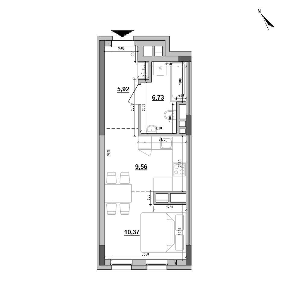 RC Big Ben: planning 1-bedroom apartment, №705, 32.58 m<sup>2</sup>