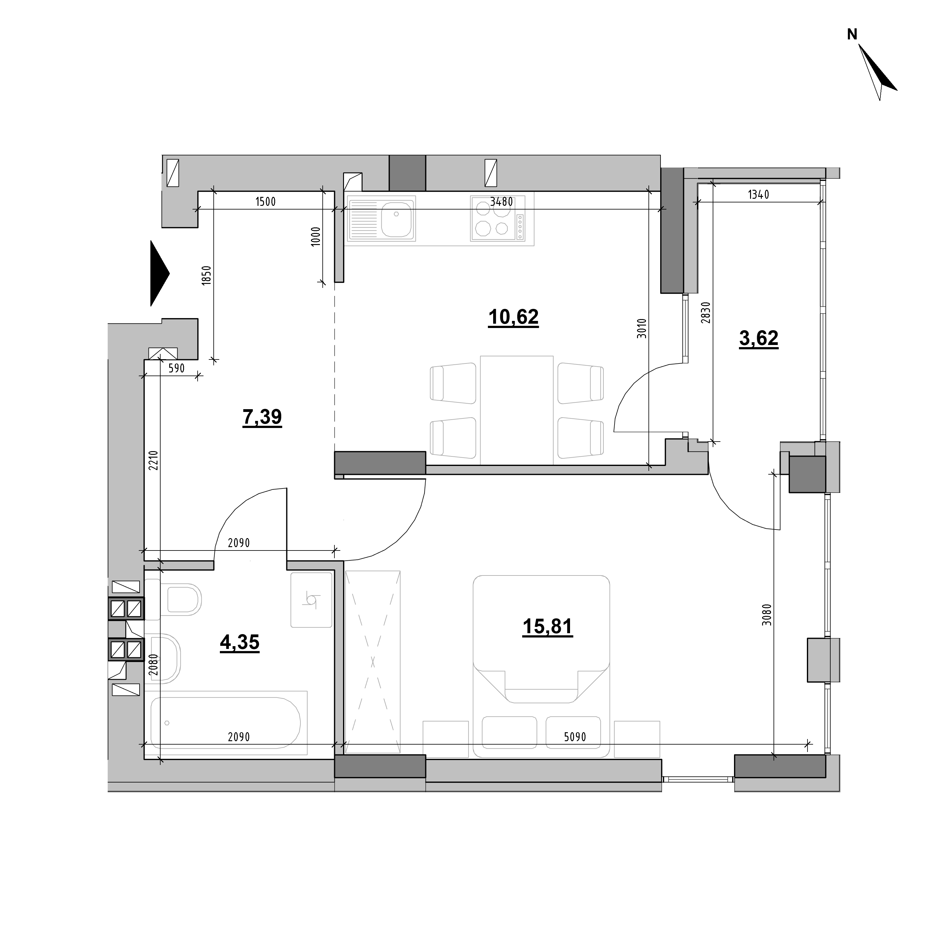 ЖК Evening: планування 1-кімнатної квартири, №50, 41.79 м<sup>2</sup>