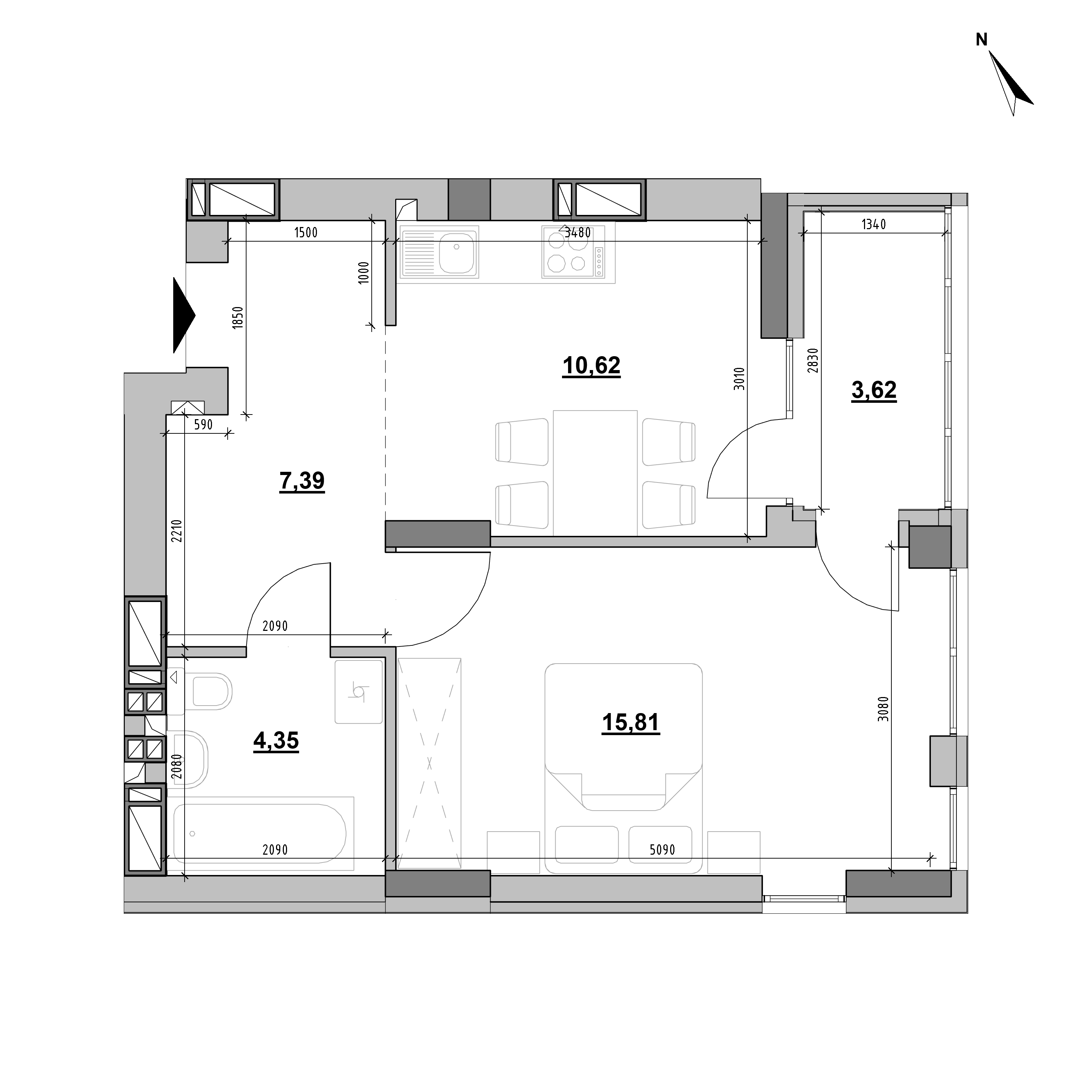 ЖК Evening: планування 1-кімнатної квартири, №131, 41.79 м<sup>2</sup>