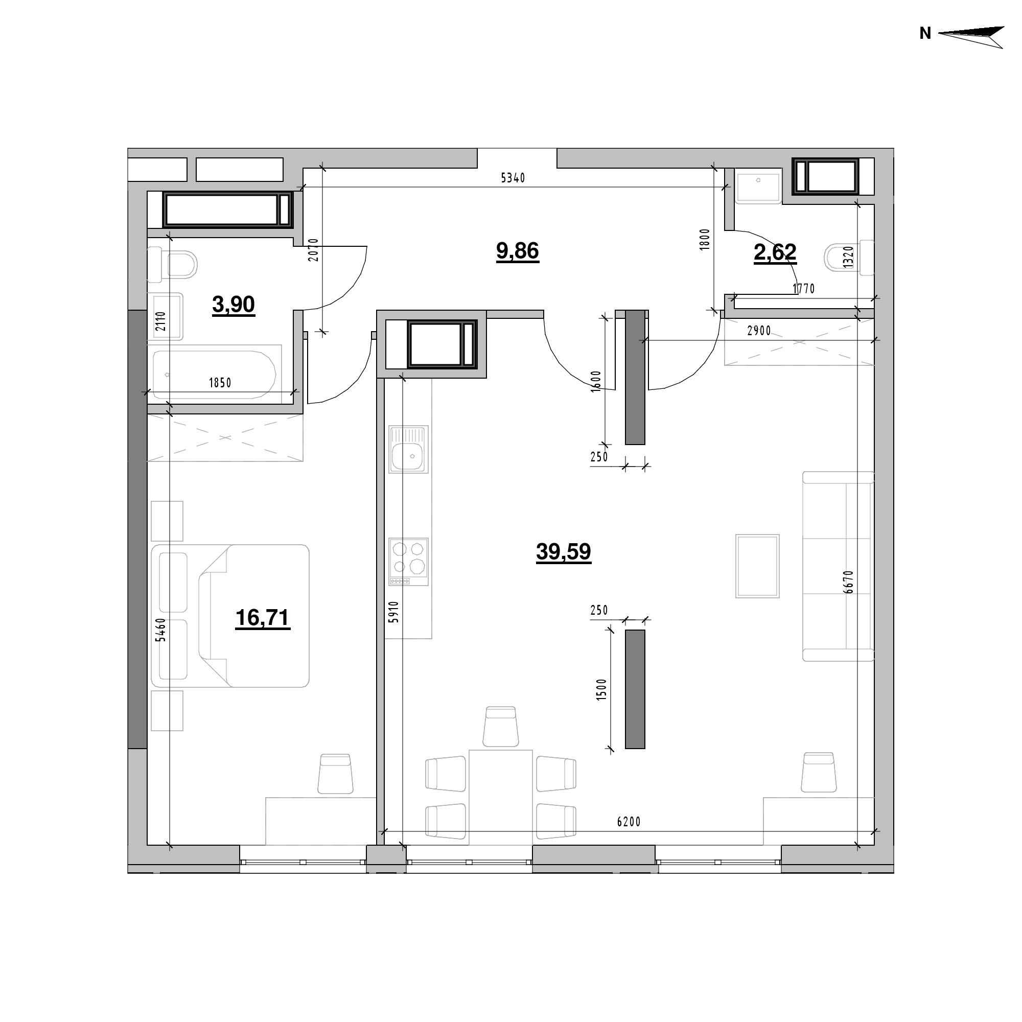 ЖК Nordica Residence: планировка 1-комнатной квартиры, №190, 72.5 м<sup>2</sup>