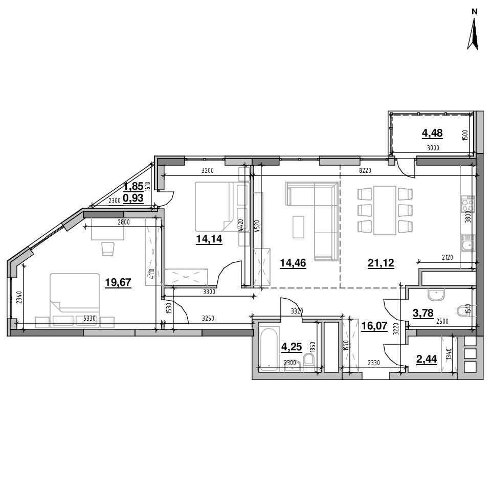ЖК Nordica Residence: планировка 2-комнатной квартиры, №28, 101.34 м<sup>2</sup>