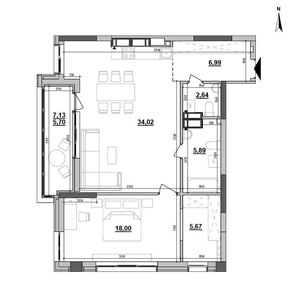 RC Maxima Residence: planning 1-bedroom apartment, №305, 78.9 m<sup>2</sup>