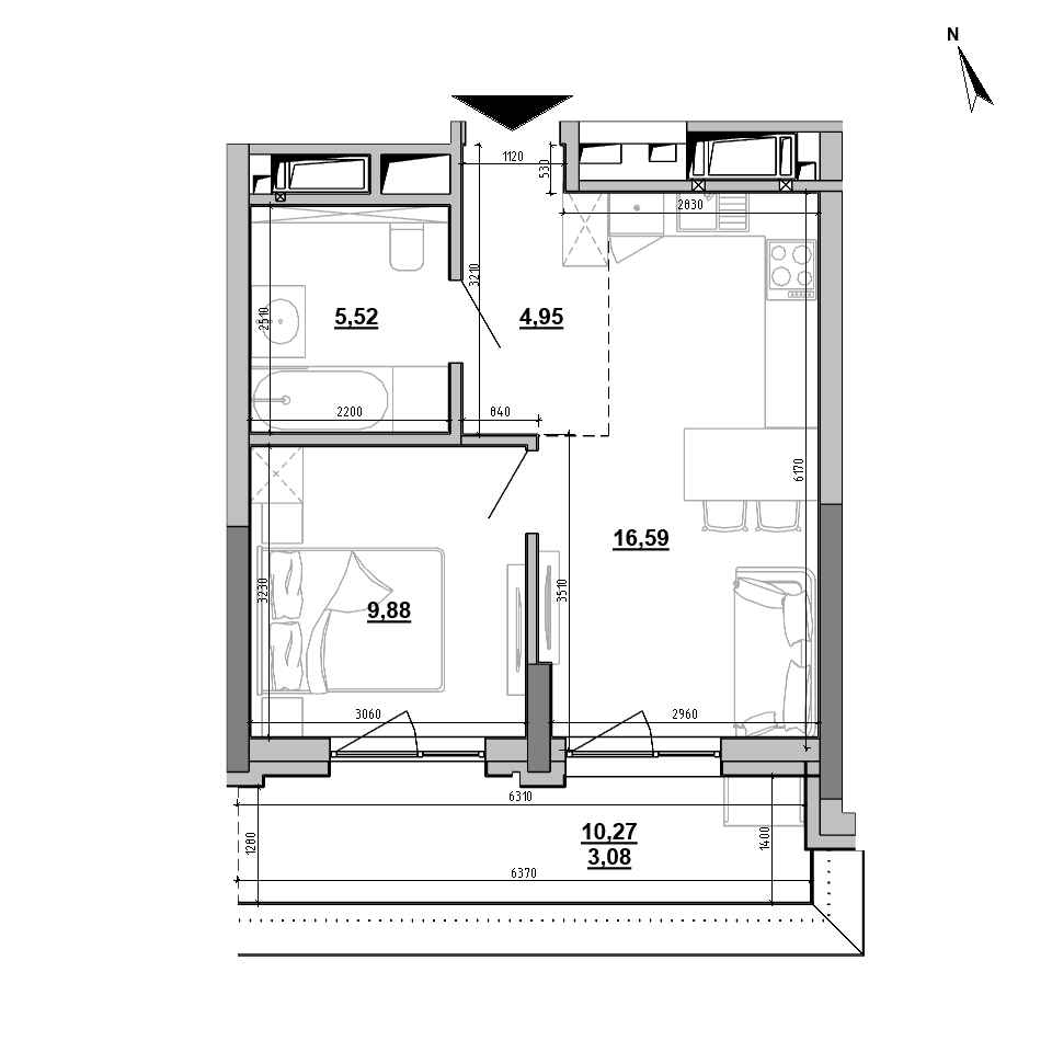ЖК Brother: планировка 1-комнатной квартиры, №132, 40.02 м<sup>2</sup>
