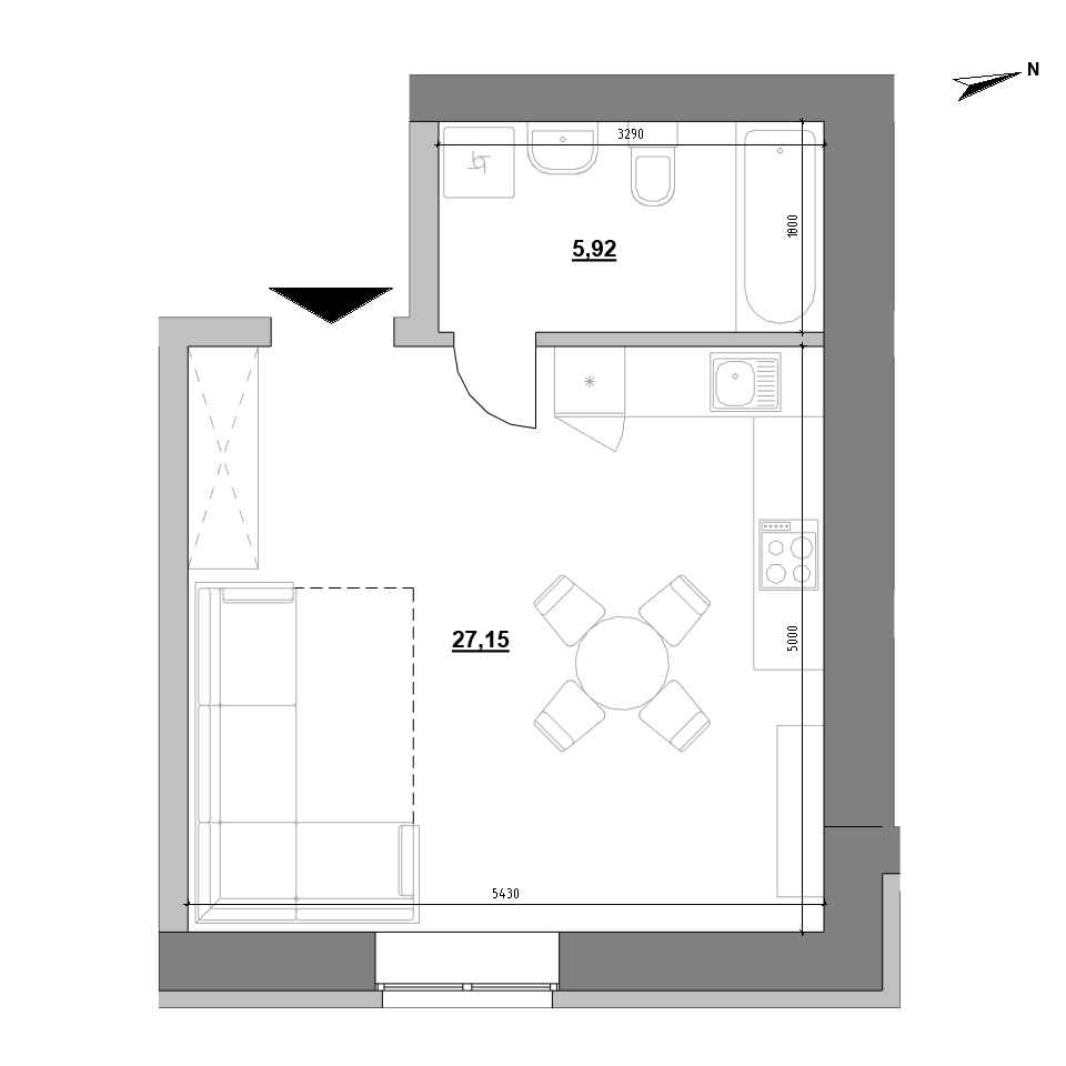 RC Companion: planning 1-bedroom apartment, №6, 31.6 m<sup>2</sup>