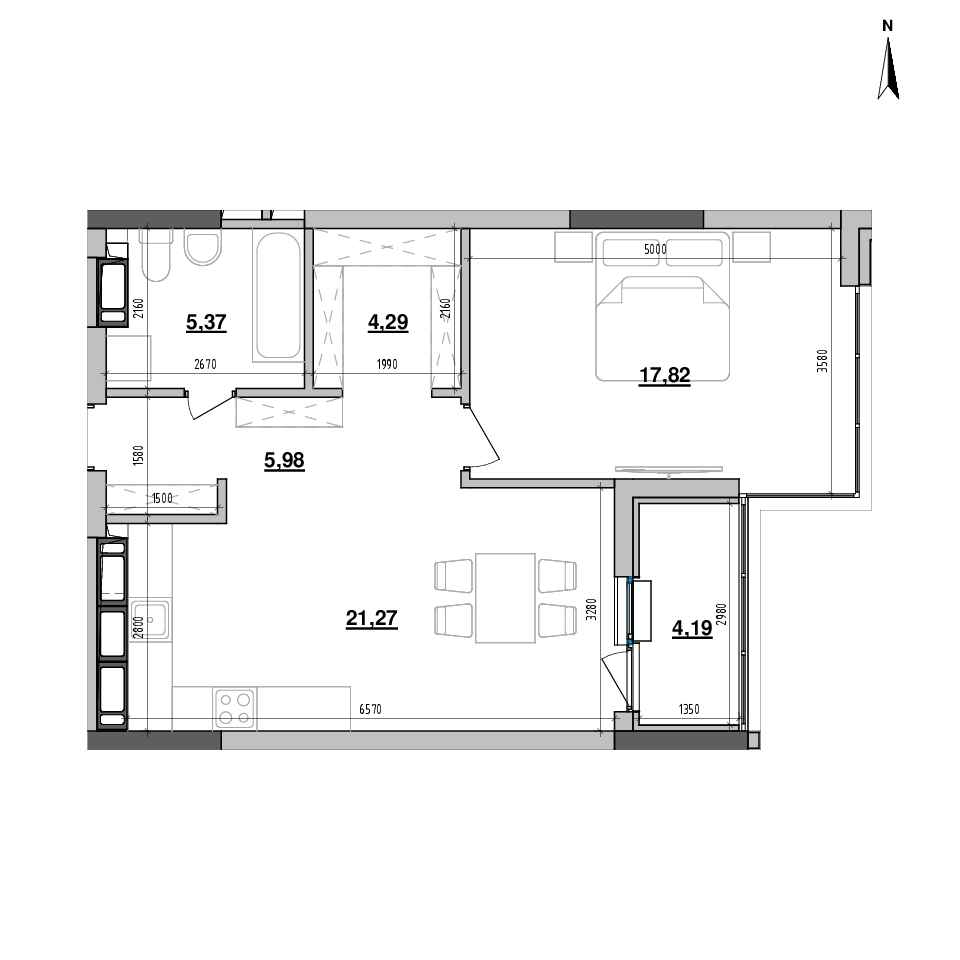 RC Maxima Residence: planning 1-bedroom apartment, №278, 58.92 m<sup>2</sup>
