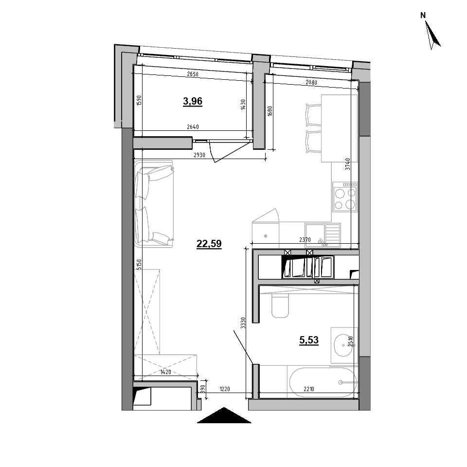 RC Brother: planning 1-bedroom apartment, №67, 32.08 m<sup>2</sup>