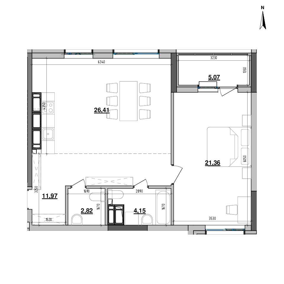 RC Maxima Residence: planning 1-bedroom apartment, №277, 71.78 m<sup>2</sup>