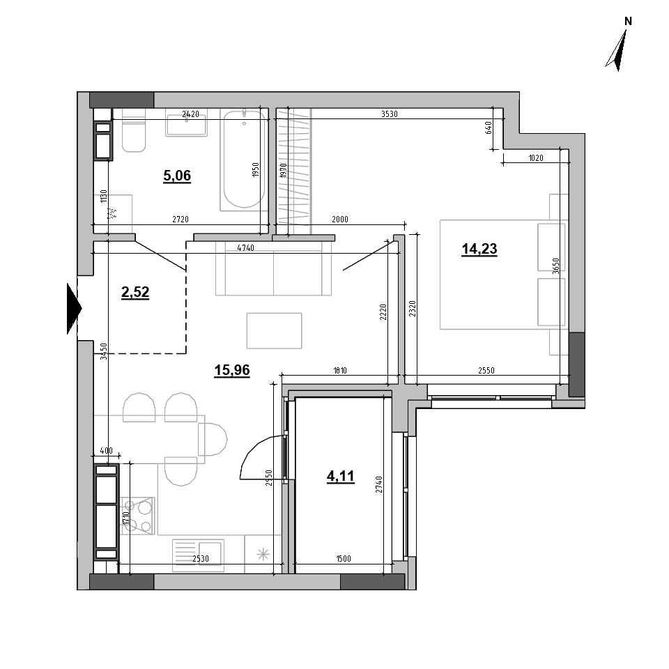 ЖК Sister: планування 1-кімнатної квартири, №37, 41.88 м<sup>2</sup>