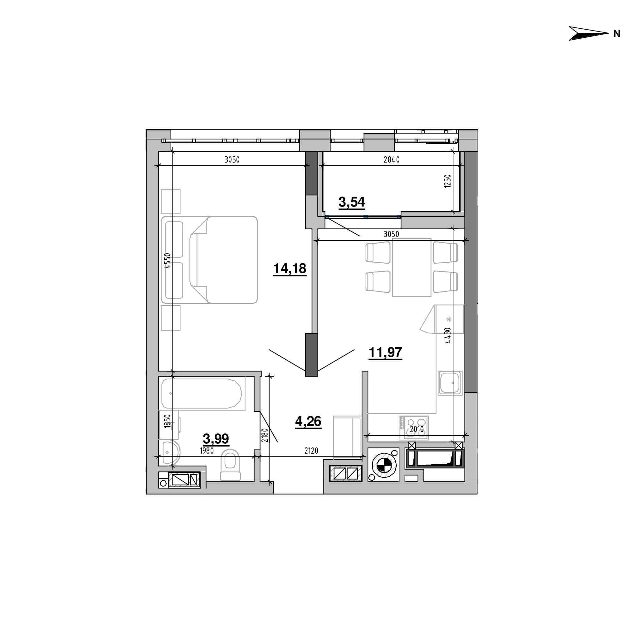 RC Торф'яна, 21 / Енді Ворхол 2: planning 1-bedroom apartment, №8, 40 m<sup>2</sup>