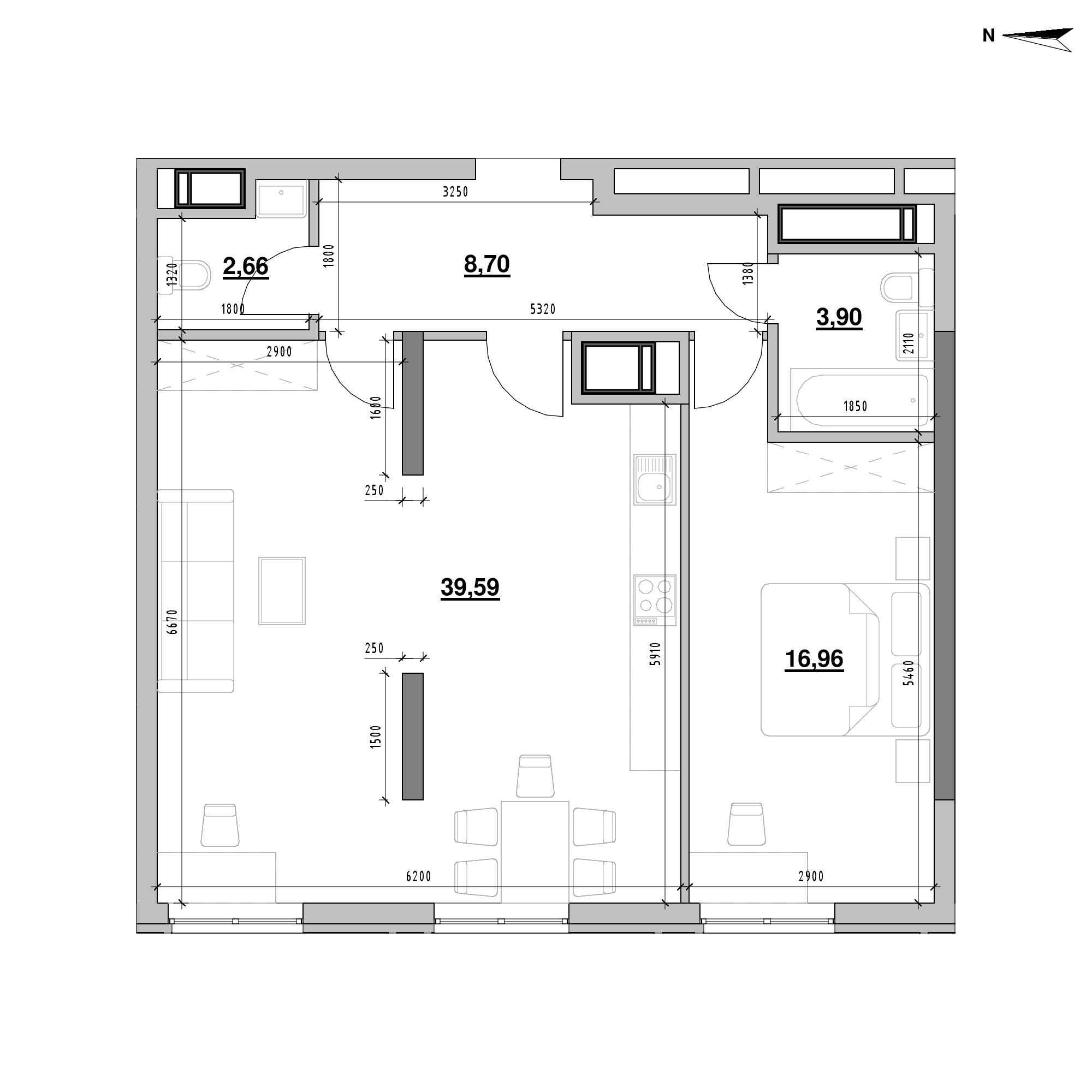 ЖК Nordica Residence: планування 1-кімнатної квартири, №189, 71.4 м<sup>2</sup>