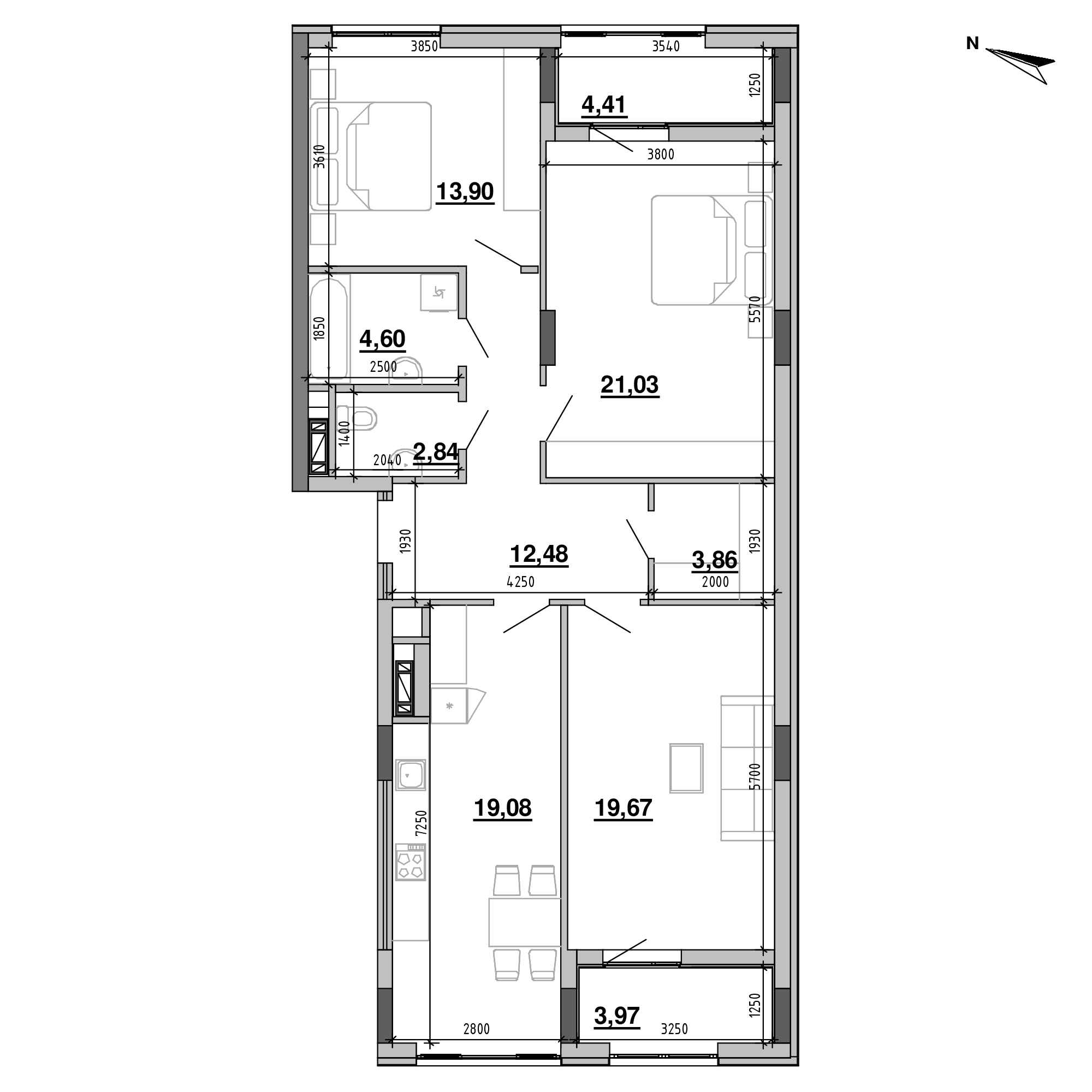 ЖК Підзамче. Брама: планировка 3-комнатной квартиры, №4, 105.83 м<sup>2</sup>