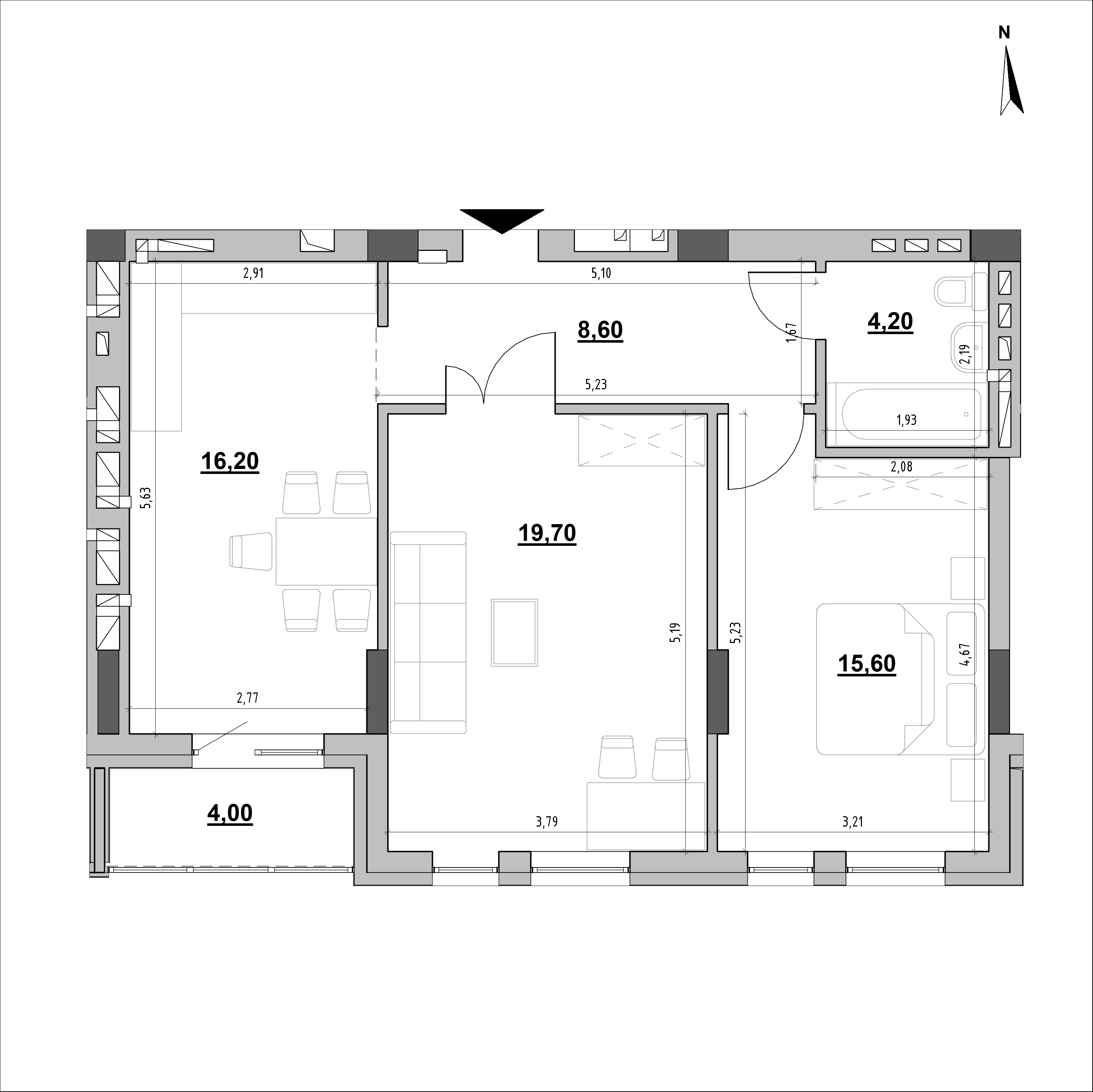 ЖК Велика Британія: планировка 2-комнатного жилья, №602, 68.3 м<sup>2</sup>