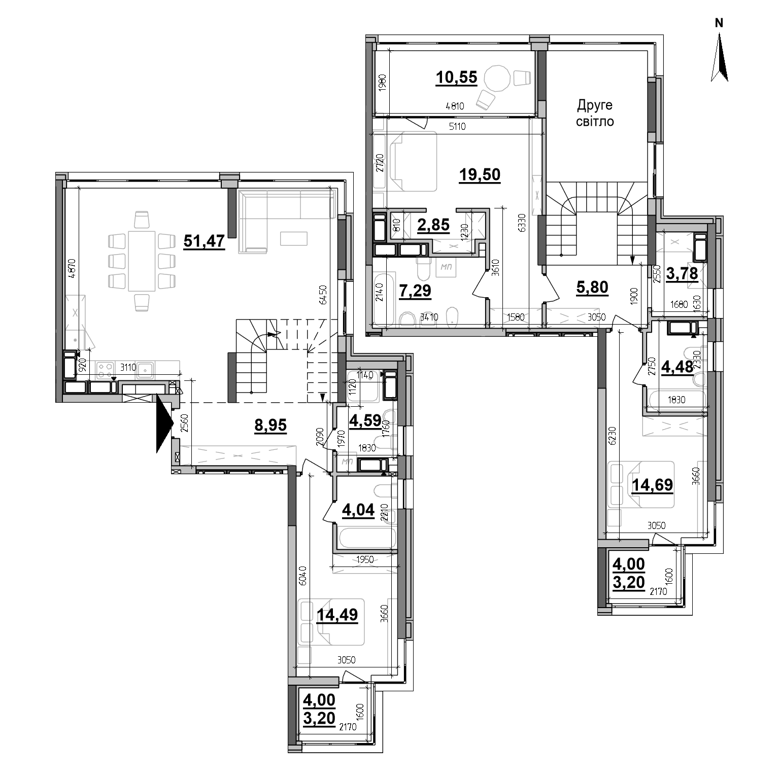 ЖК Maxima Residence: планування 3-кімнатної квартири, №480, 158.88 м<sup>2</sup>