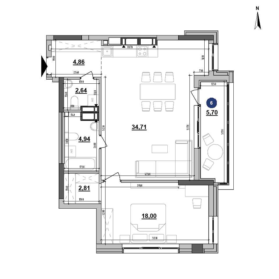 RC Maxima Residence: planning 1-bedroom apartment, №292, 73.64 m<sup>2</sup>