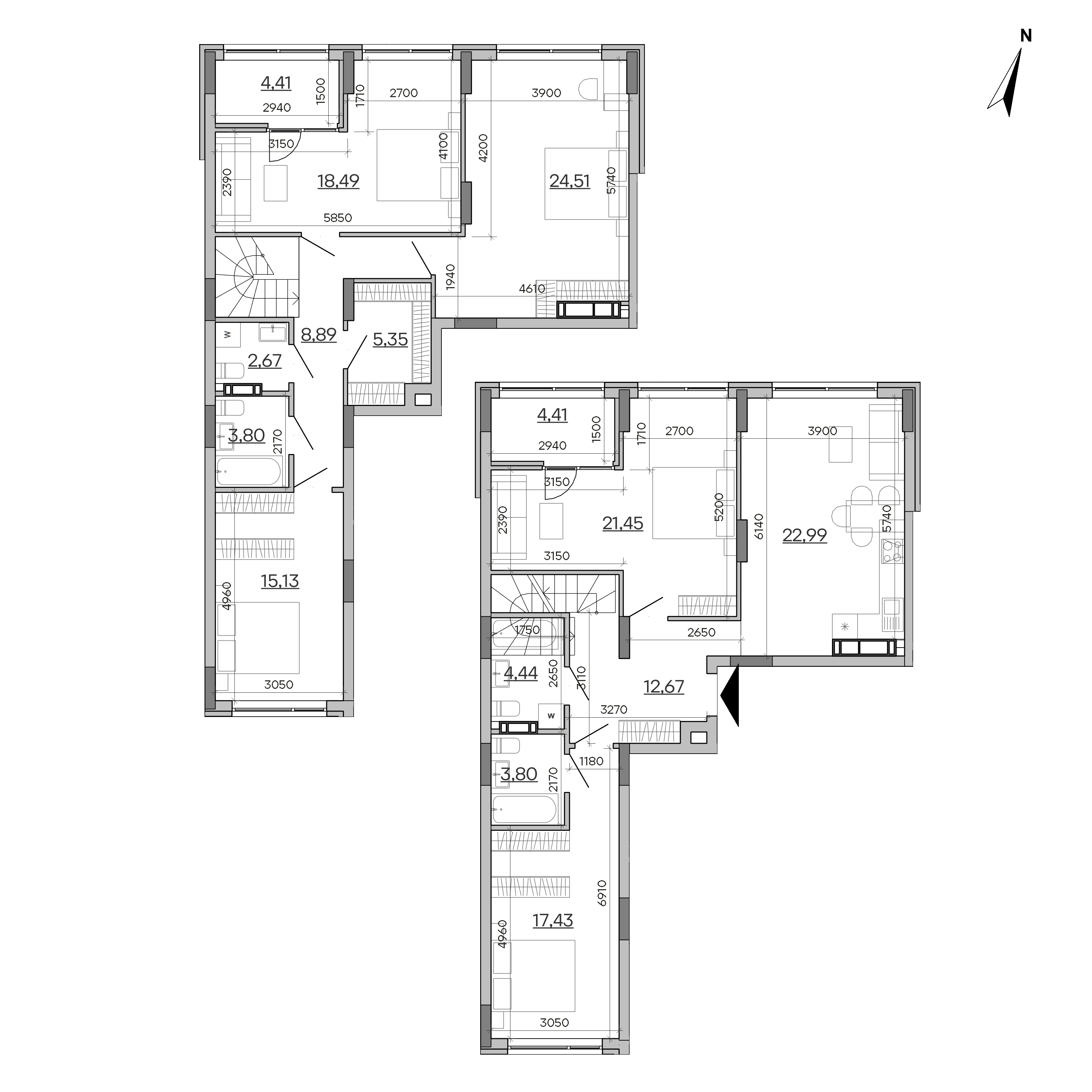 ЖК Sister: планування 5-кімнатної квартири, №159, 170.44 м<sup>2</sup>