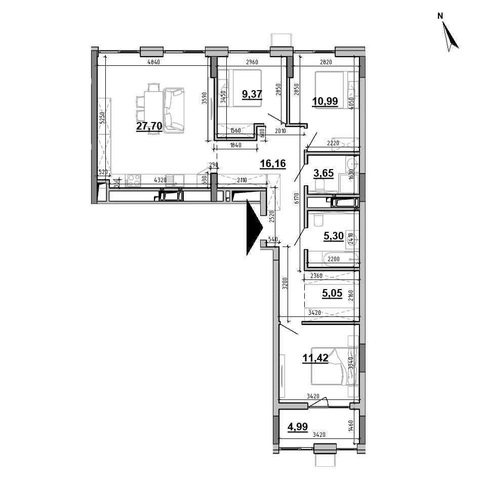 ЖК Brother: планування 3-кімнатної квартири, №41, 94.63 м<sup>2</sup>