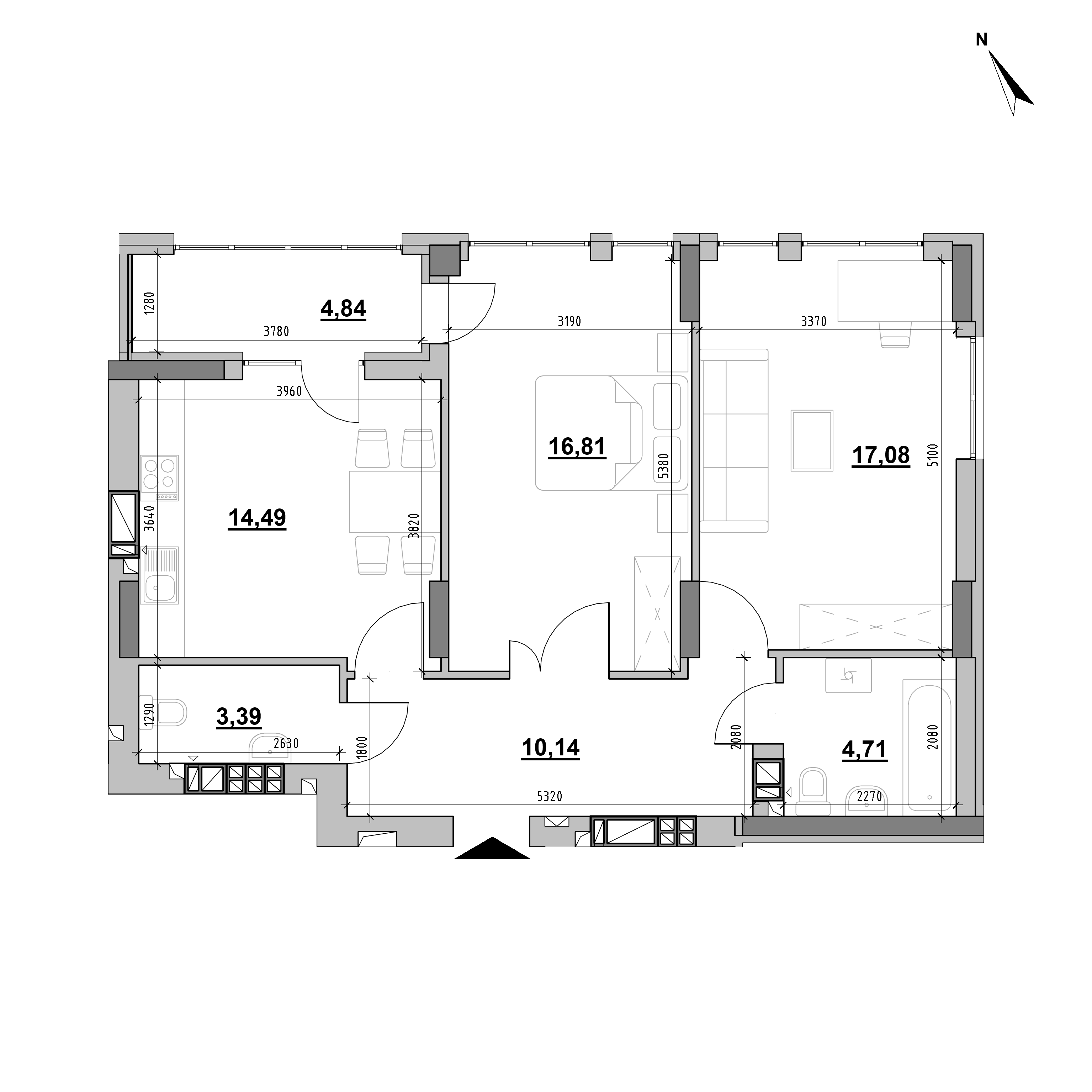 ЖК Evening: планування 2-кімнатної квартири, №118, 71.46 м<sup>2</sup>
