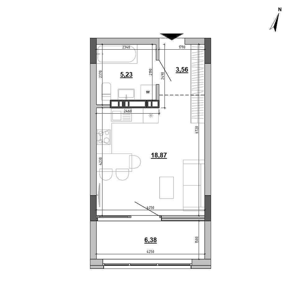 ЖК Sister: планировка 1-комнатной квартиры, №221, 34.04 м<sup>2</sup>