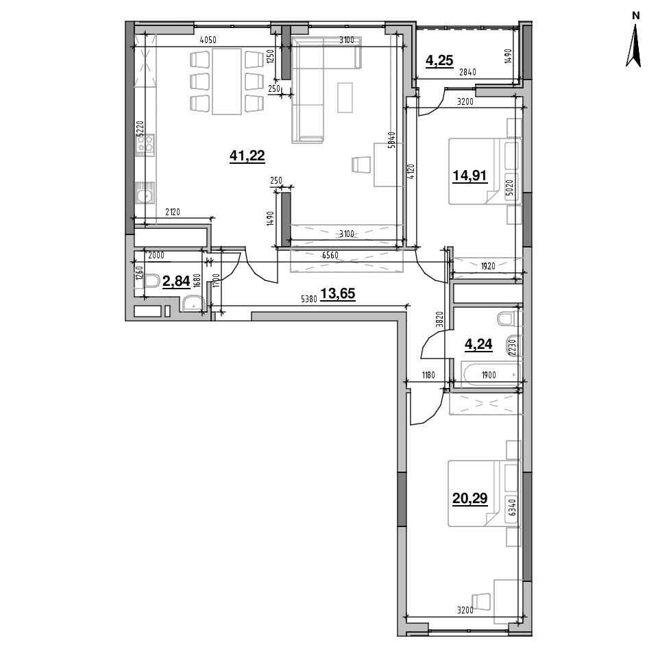 ЖК Nordica Residence: планировка 2-комнатной квартиры, №22, 101.4 м<sup>2</sup>