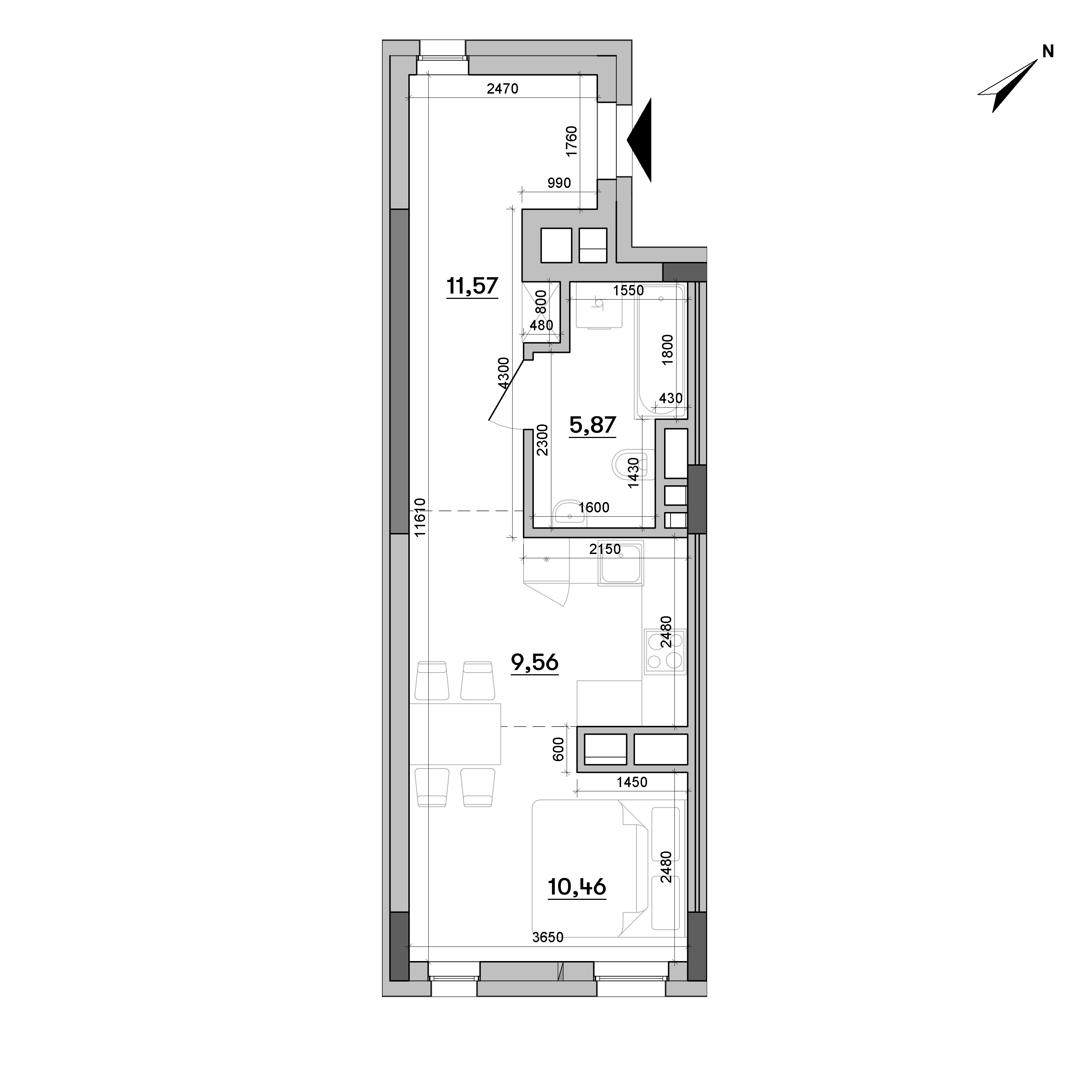 RC Big Ben: planning 1-bedroom apartment, №605, 37.46 m<sup>2</sup>