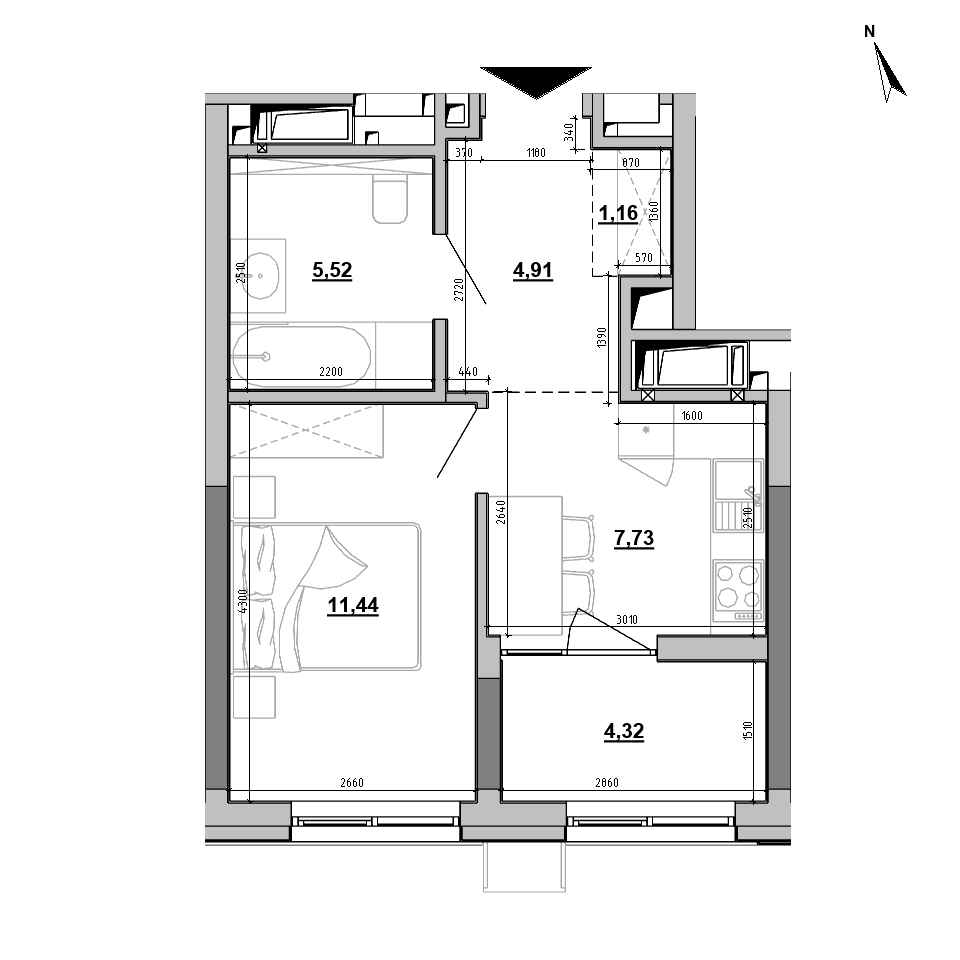 ЖК Brother: планировка 1-комнатной квартиры, №120, 35.08 м<sup>2</sup>