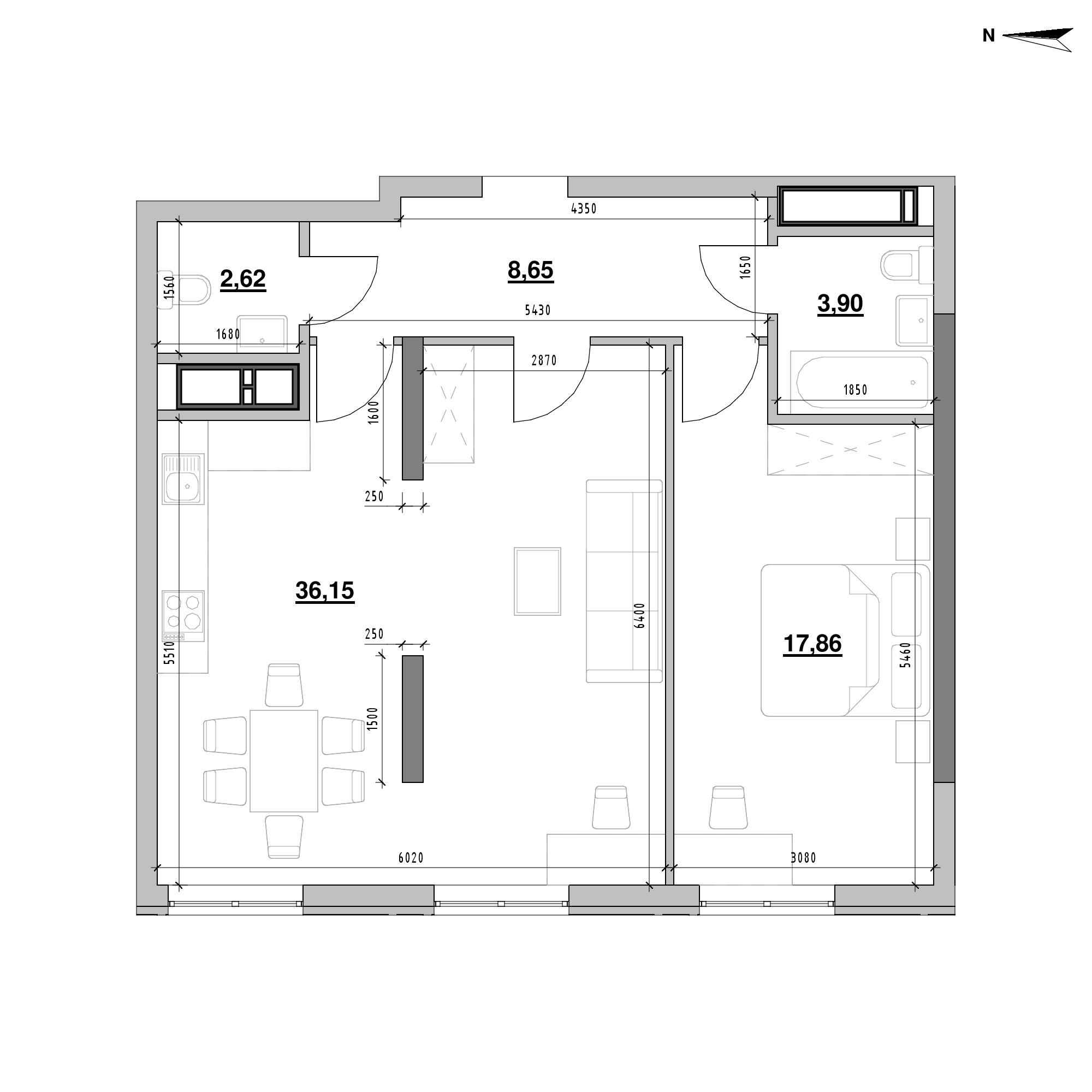 ЖК Nordica Residence: планировка 1-комнатной квартиры, №191, 69 м<sup>2</sup>