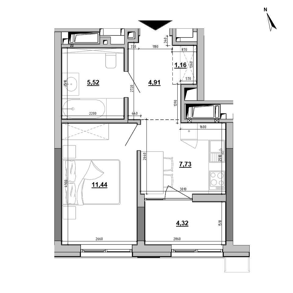 ЖК Brother: планировка 1-комнатной квартиры, №148, 35.08 м<sup>2</sup>