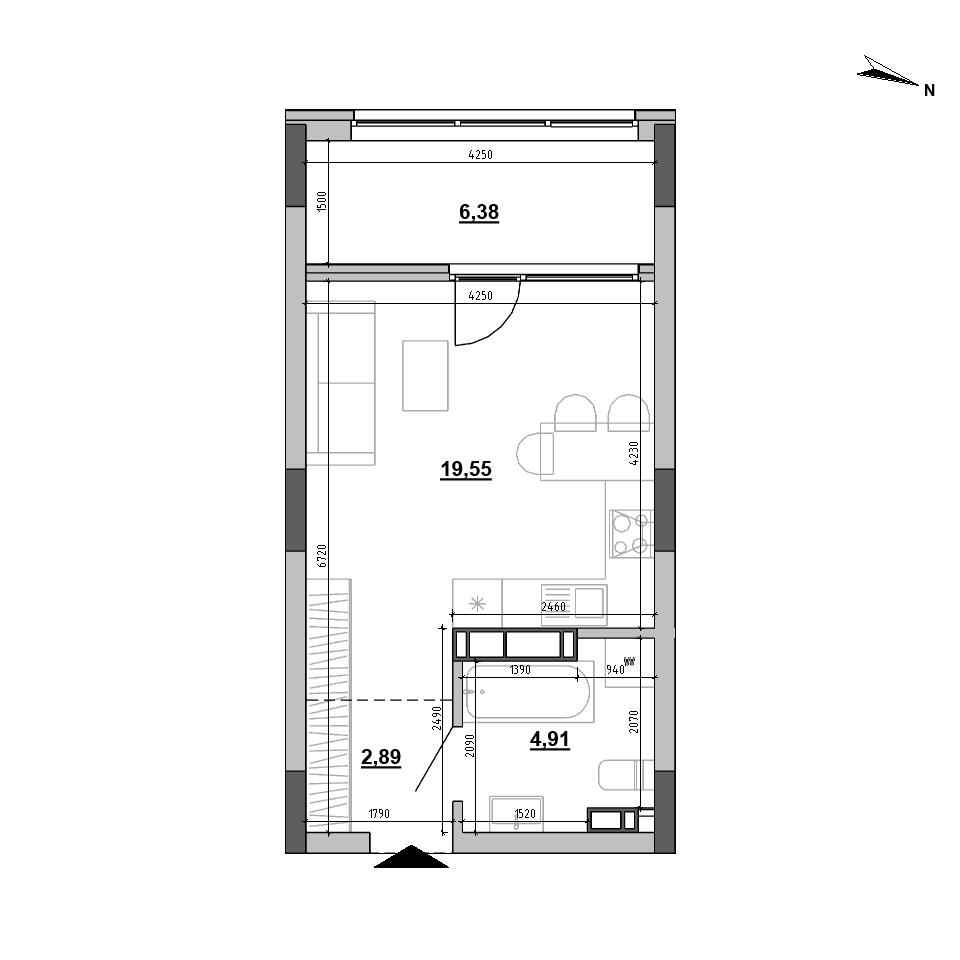 RC Sister: planning 1-bedroom apartment, №161, 33.73 m<sup>2</sup>