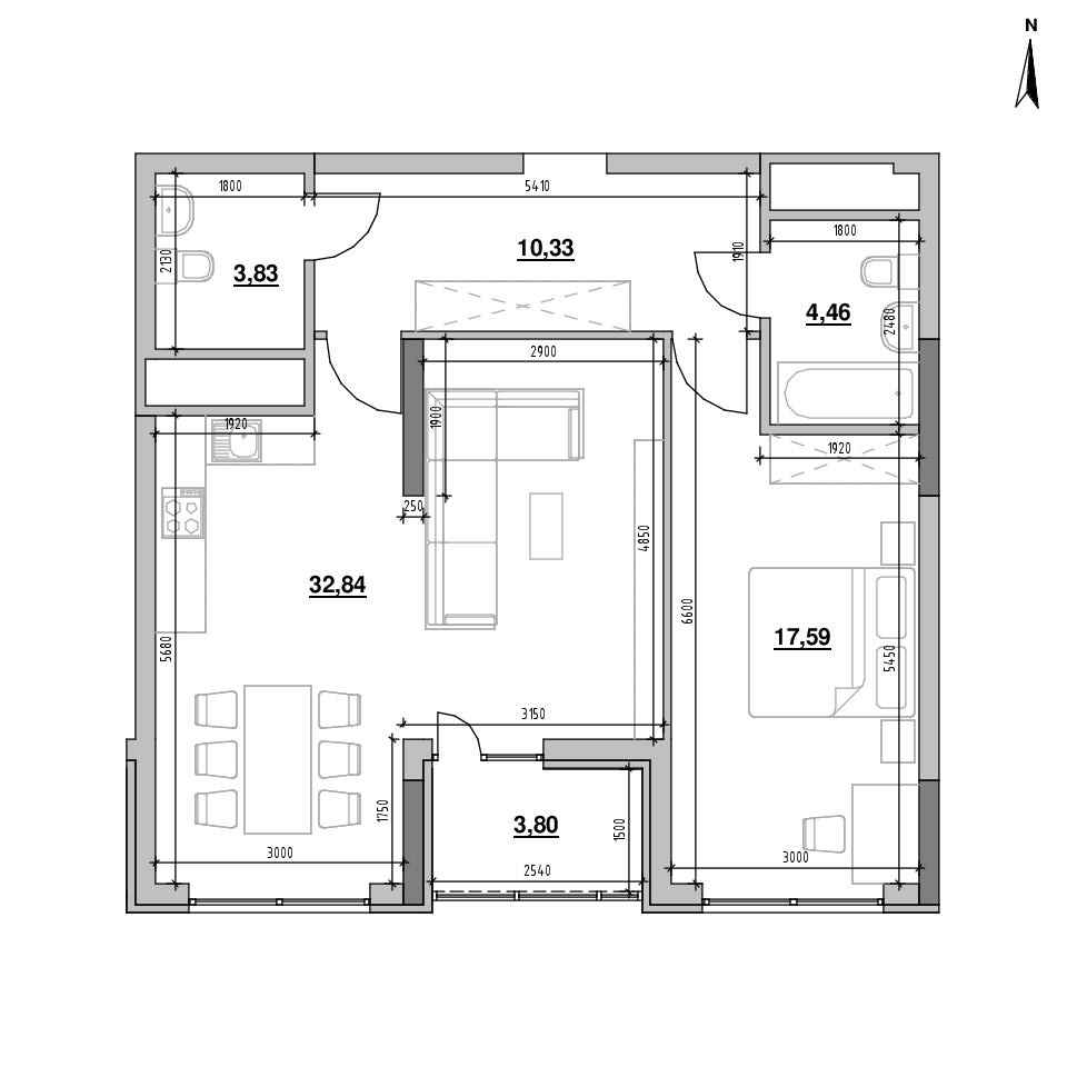 ЖК Nordica Residence: планировка 1-комнатной квартиры, №5, 72.85 м<sup>2</sup>