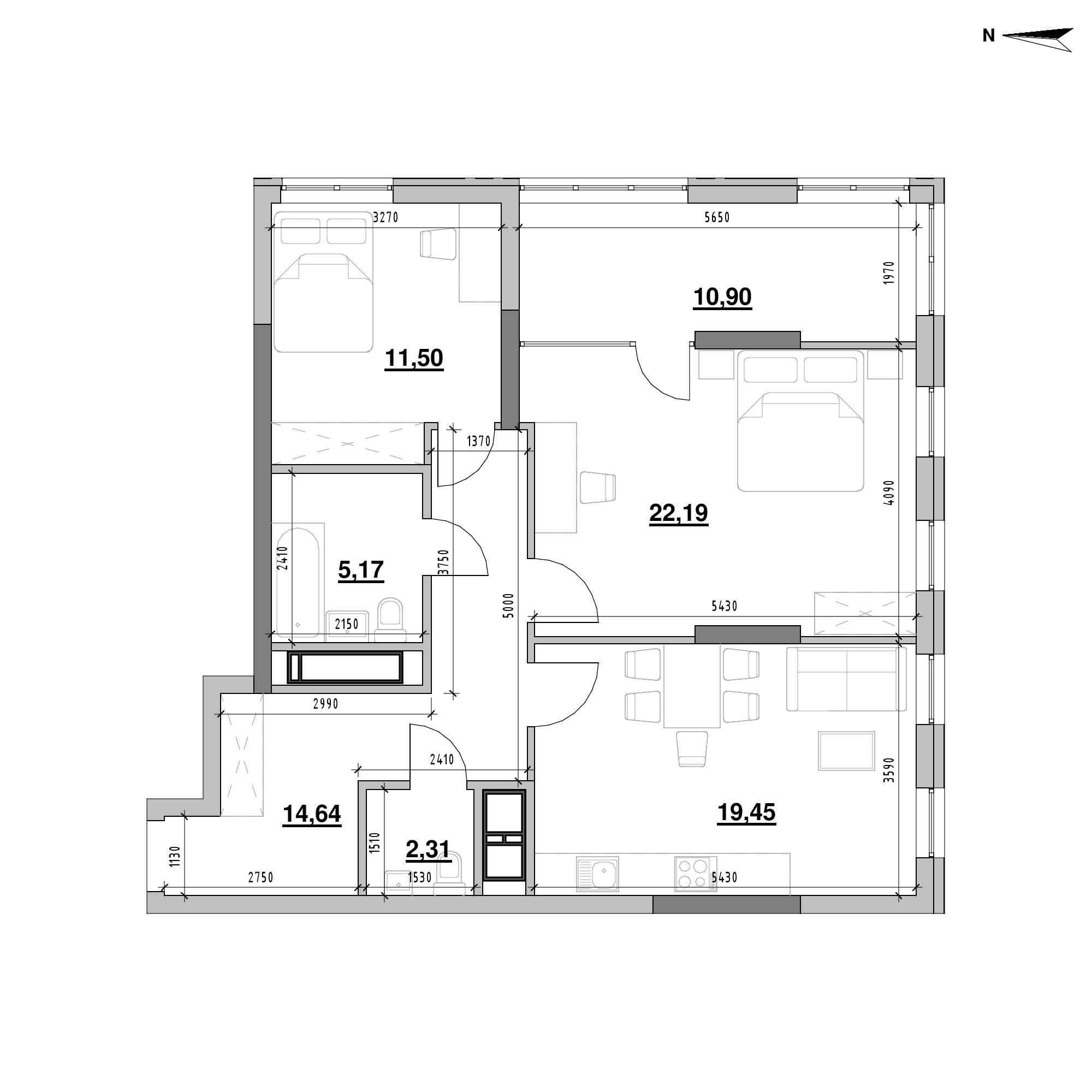 RC Nordica Residence: planning 2-bedroom apartment, №72, 86.2 m<sup>2</sup>