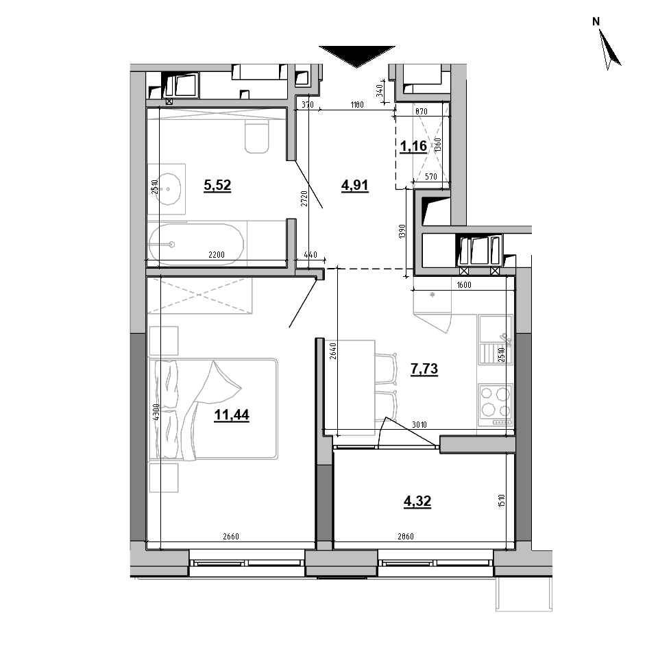 ЖК Brother: планировка 1-комнатной квартиры, №90, 35.08 м<sup>2</sup>