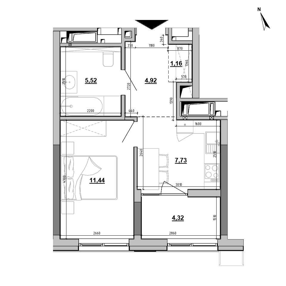 ЖК Brother: планировка 1-комнатной квартиры, №130, 35.09 м<sup>2</sup>