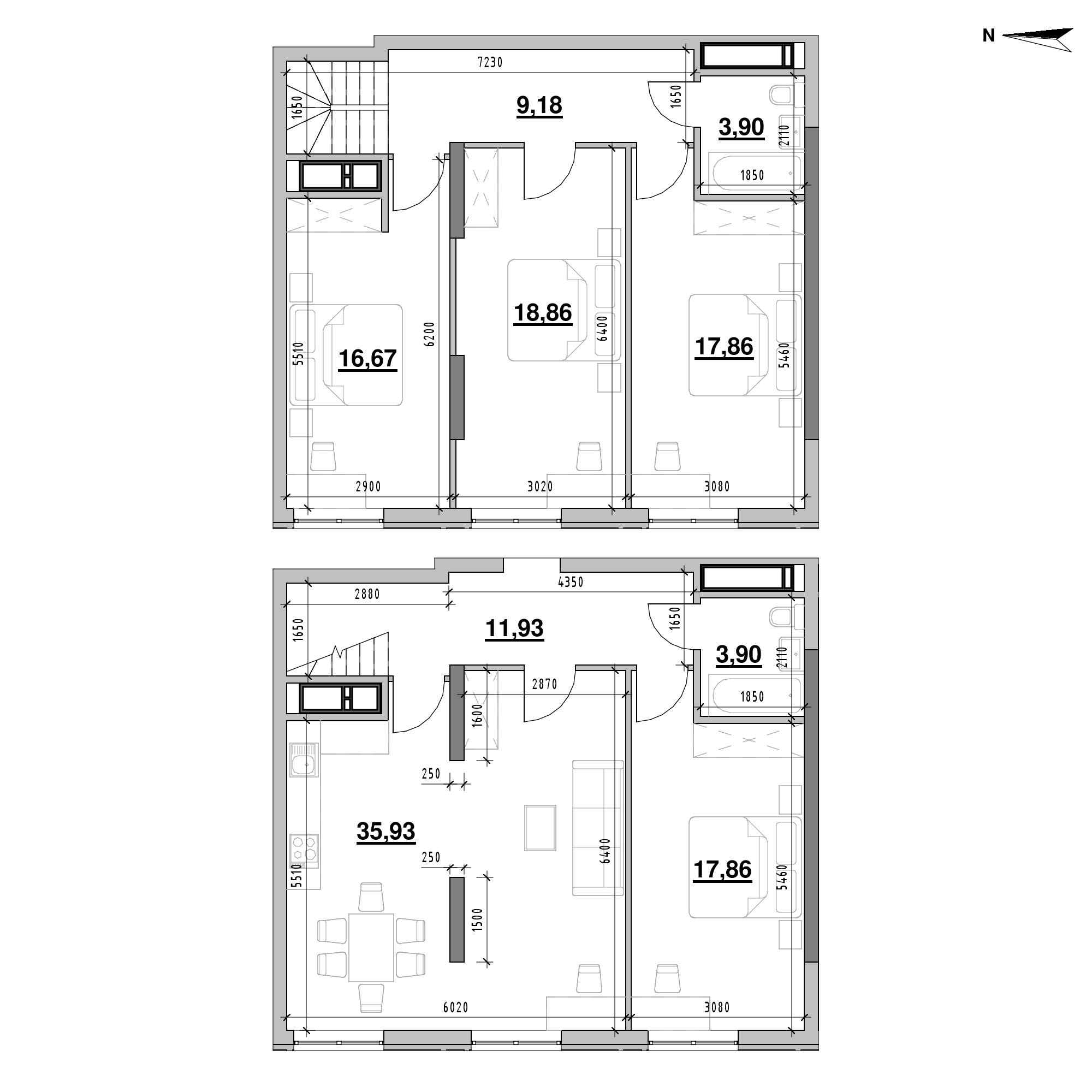 ЖК Nordica Residence: планування 4-кімнатної квартири, №213, 136.09 м<sup>2</sup>