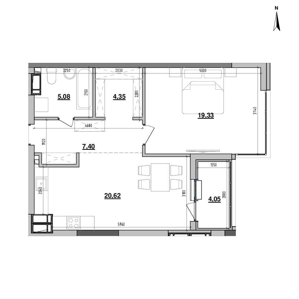 RC Maxima Residence: planning 1-bedroom apartment, №203, 60.83 m<sup>2</sup>