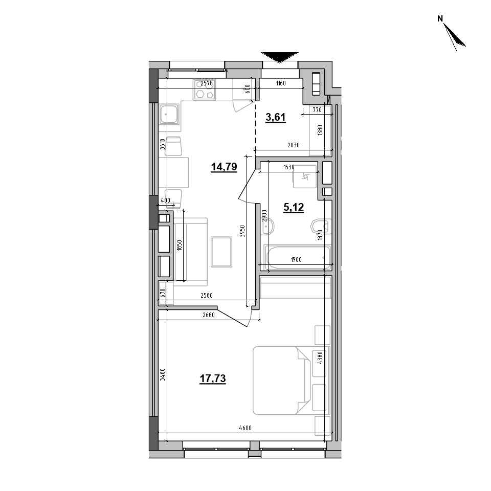 RC Big Ben: planning 1-bedroom apartment, №707, 41.25 m<sup>2</sup>