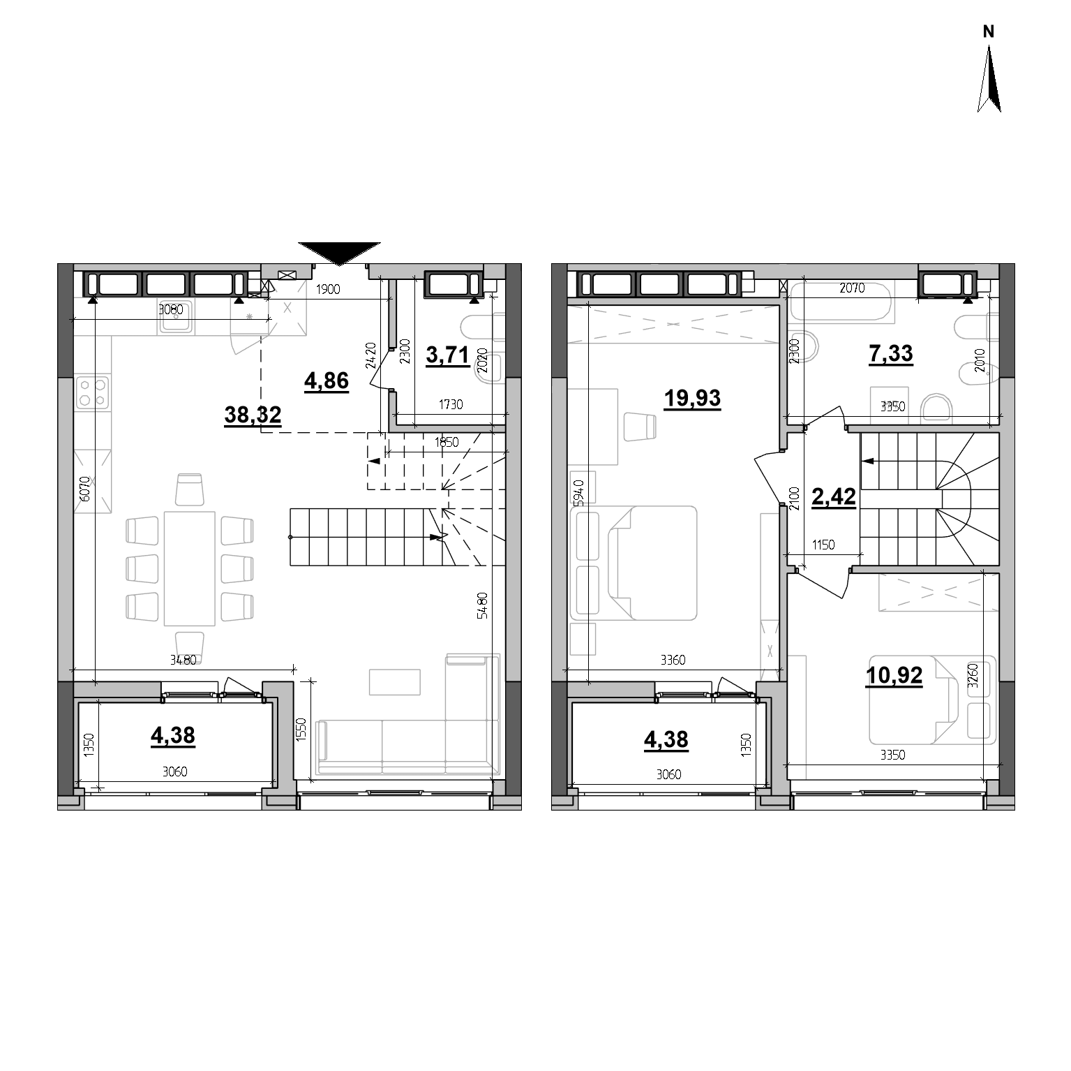 ЖК Maxima Residence: планування 2-кімнатної квартири, №483, 96.25 м<sup>2</sup>