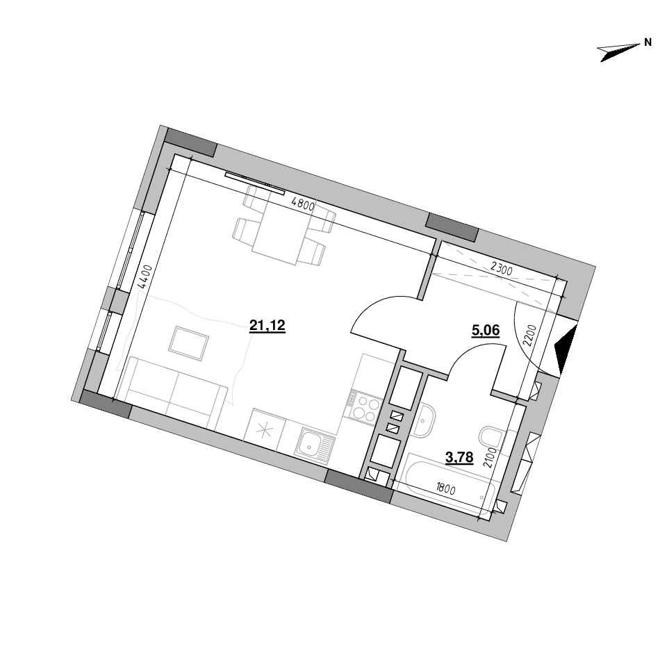 RC Velyka Brytaniya: planning 1-bedroom apartment, №125, 29.96 m<sup>2</sup>