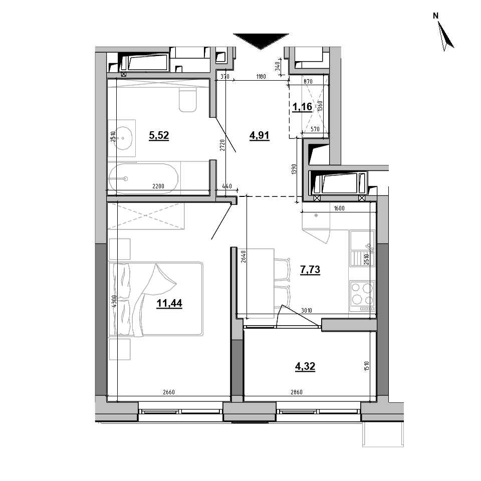 ЖК Brother: планировка 1-комнатной квартиры, №110, 35.08 м<sup>2</sup>