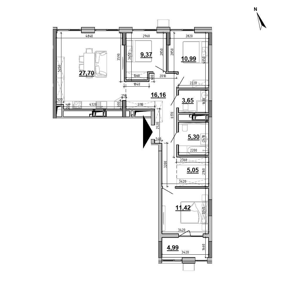 ЖК Brother: планування 3-кімнатної квартири, №9, 94.63 м<sup>2</sup>