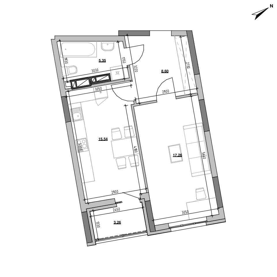 ЖК Берег Дніпра: планування 1-кімнатної квартири, №341, 50 м<sup>2</sup>