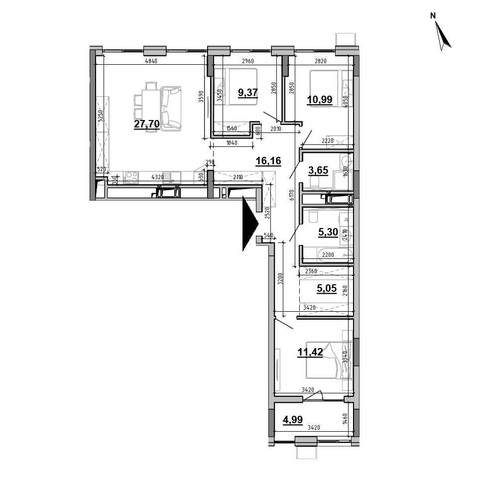 ЖК Brother: планування 3-кімнатної квартири, №17, 94.63 м<sup>2</sup>