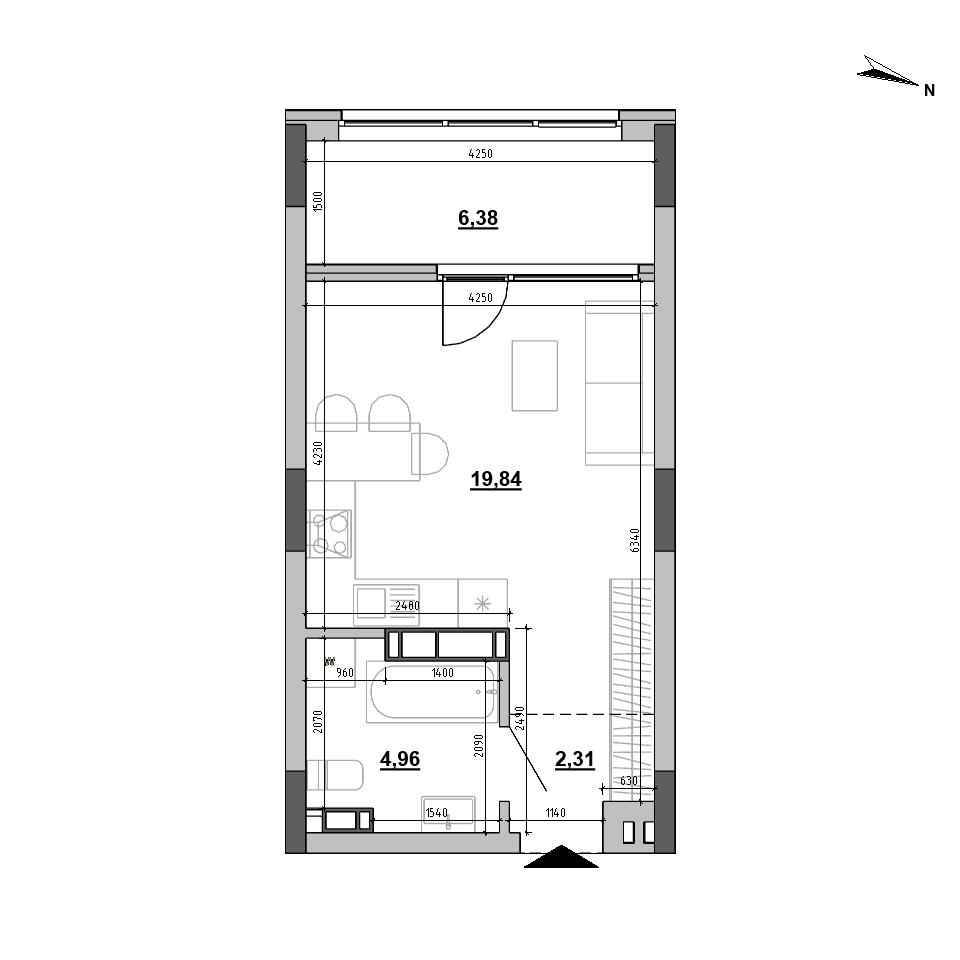 RC Sister: planning 1-bedroom apartment, №162, 33.49 m<sup>2</sup>
