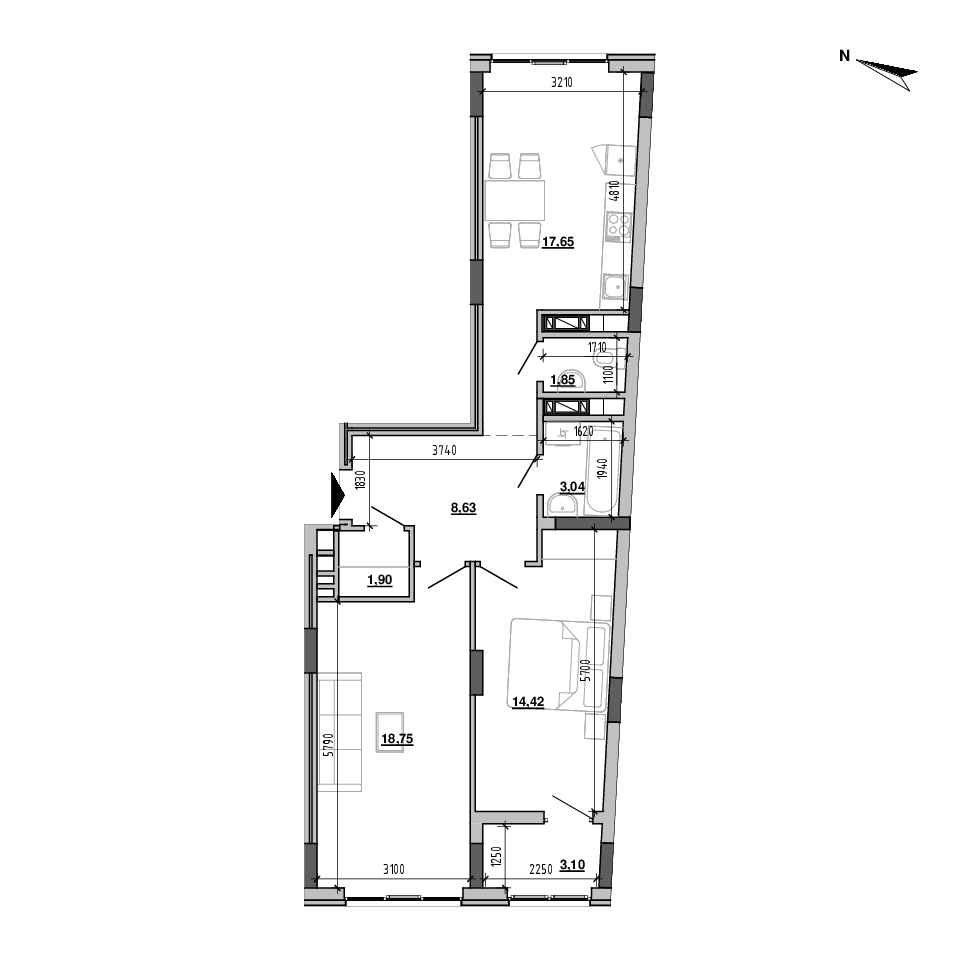 RC Pidzamche. Brama: planning 2-bedroom apartment, №25, 69.34 m<sup>2</sup>