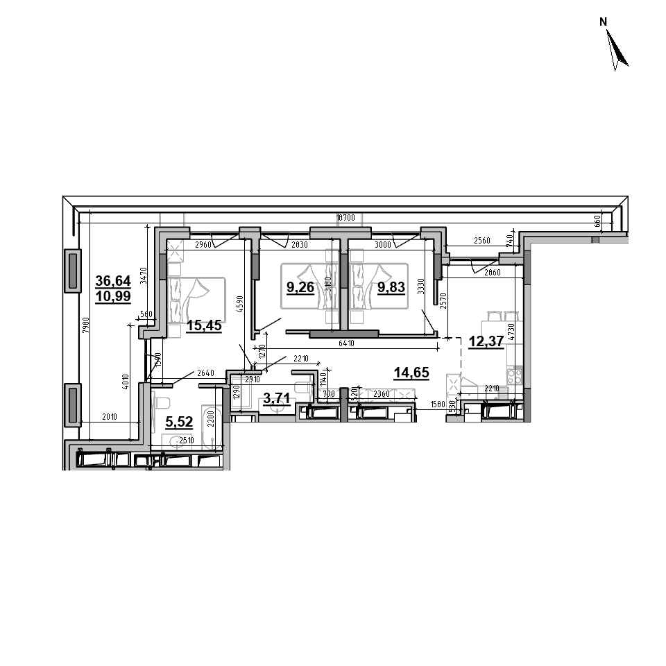 ЖК Brother: планировка 3-комнатной квартиры, №134, 81.78 м<sup>2</sup>