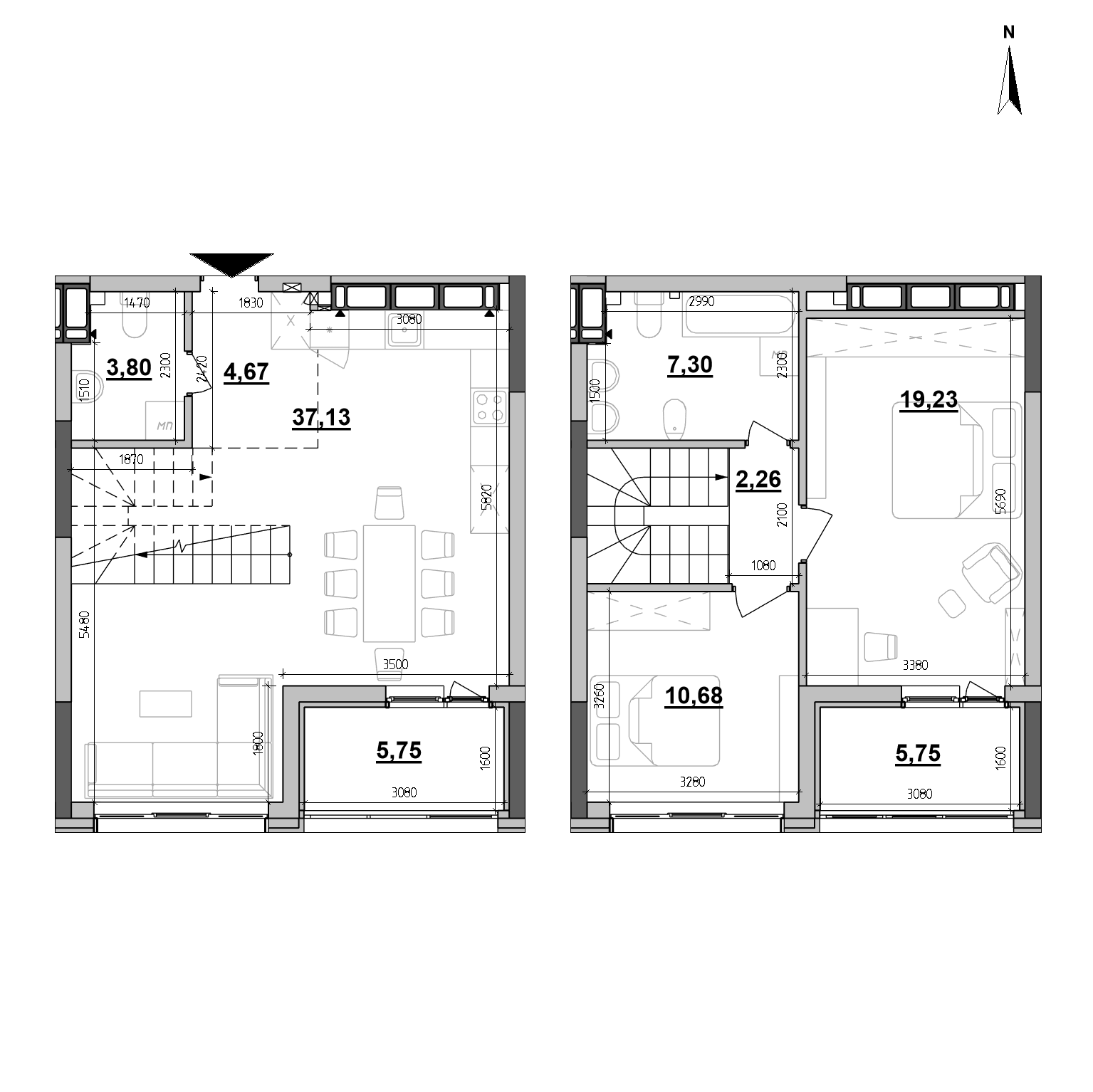 ЖК Maxima Residence: планування 2-кімнатної квартири, №481, 96.55 м<sup>2</sup>
