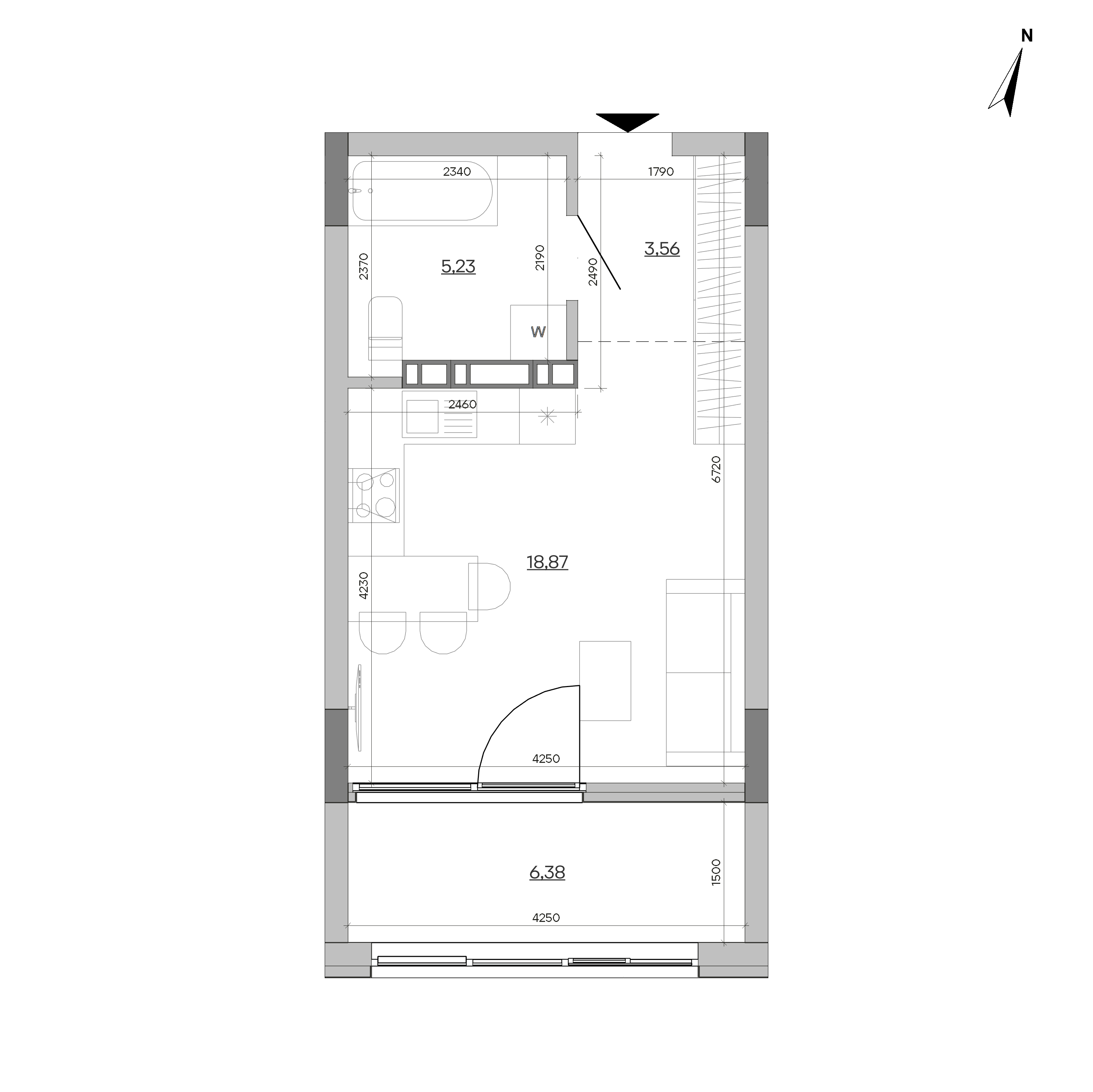 ЖК Sister: планування 1-кімнатної квартири, №16, 34.04 м<sup>2</sup>