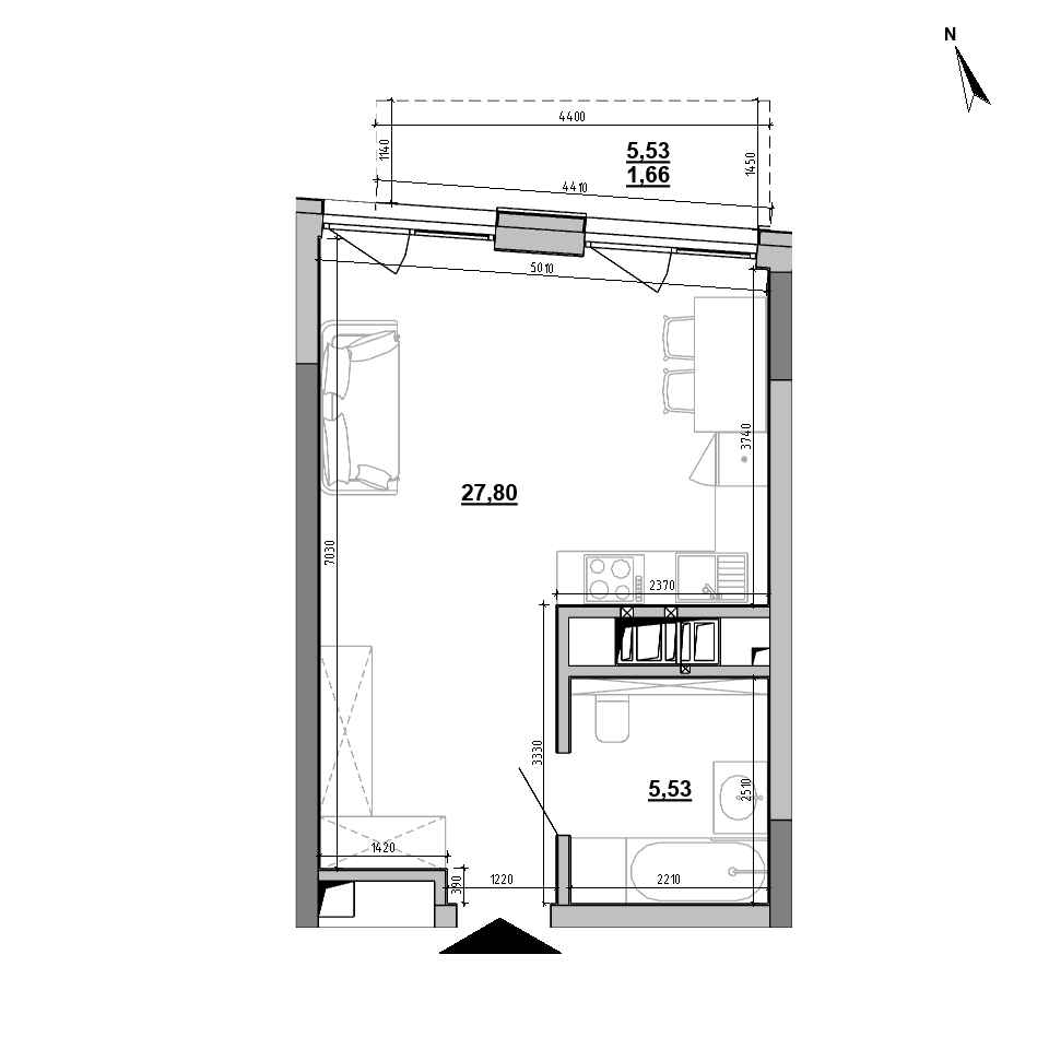 ЖК Brother: планування 1-кімнатної квартири, №57, 34.99 м<sup>2</sup>