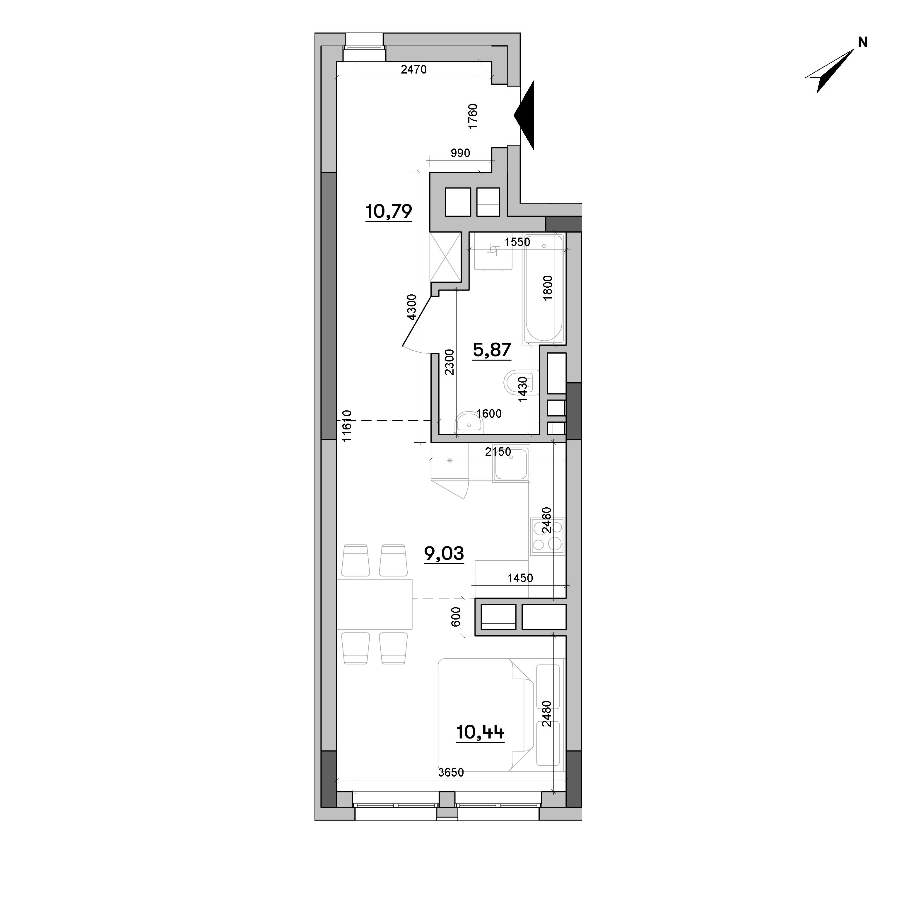 RC Big Ben: planning 1-bedroom apartment, №304, 36.13 m<sup>2</sup>